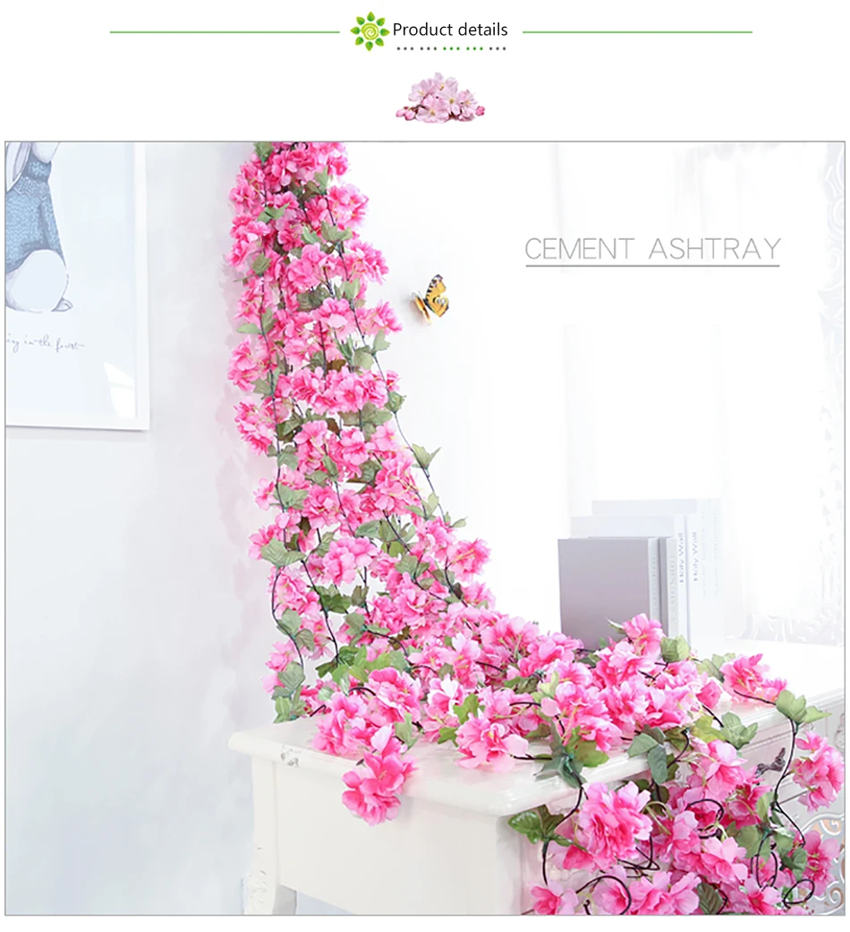 

Luyue 233cm Artificial Cherry Blossoms Flower Vines party supplies Garland Silk Fake Cherry Flower Rattan Wedding home Decor