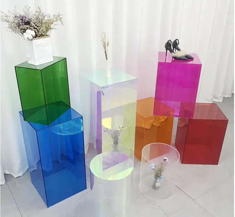 Clothing store display rack high and low water table window transparent square table women's props acrylic shoe bag display