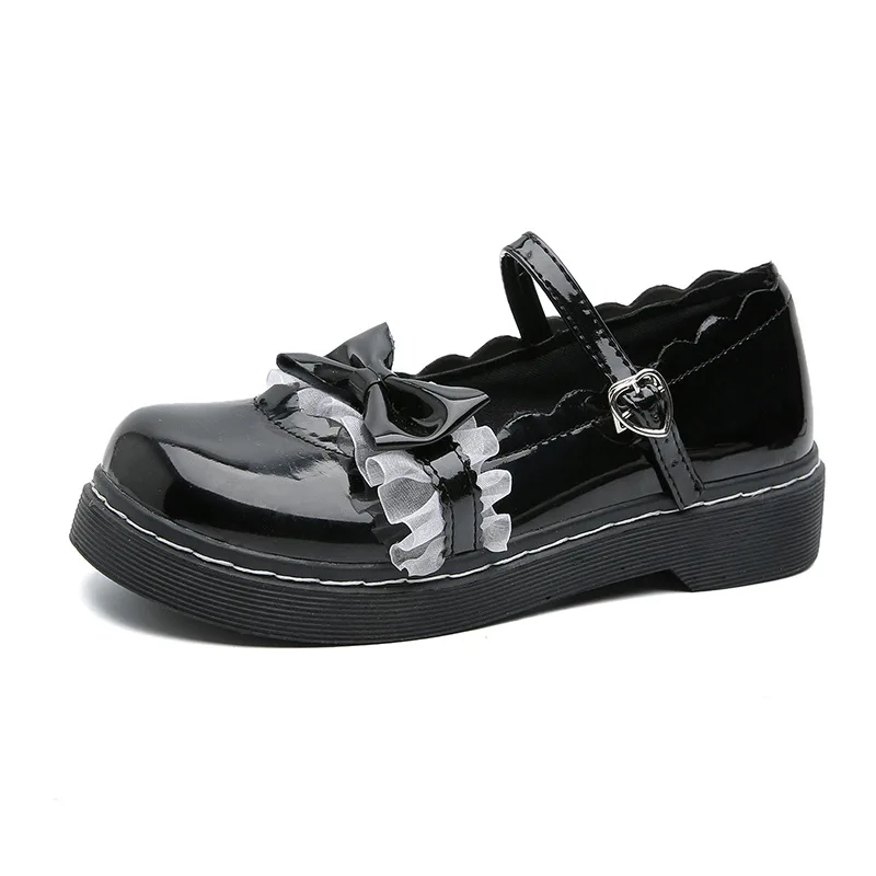 Zapatos de princesa Lolita para mujer, calzado de plataforma impermeable, con lazo, cabeza redonda, color negro, estilo japonés