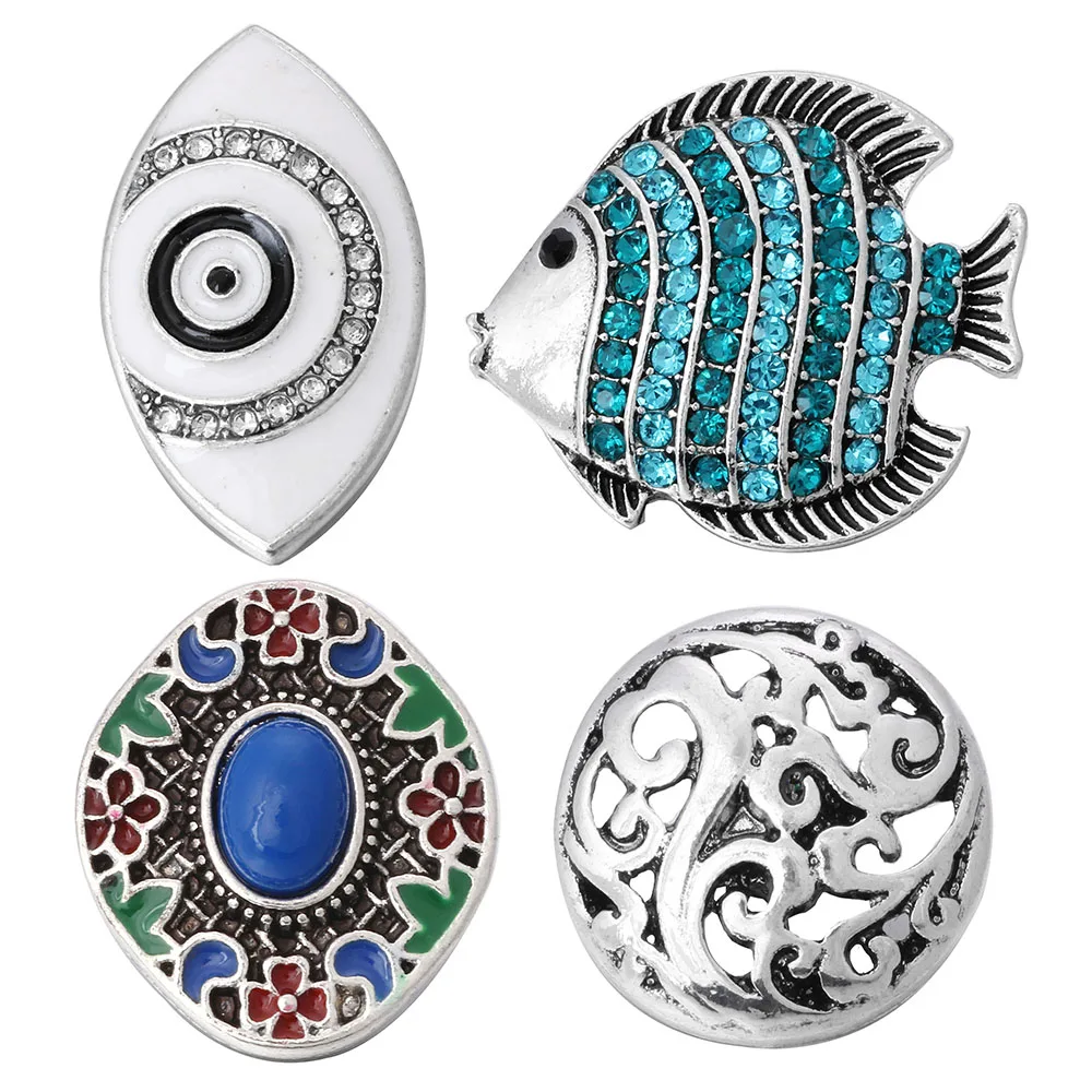 6pcs/lot New Fish Snap Button Accessories Fit 18mm DIY Snap Bracelet Rhinestone Buttons Jewelry ZA1340