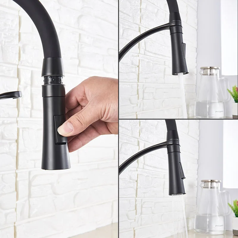 Black/Nickel/Chrome/Gold Rubber Kitchen Faucet Sink Faucet 360 Degree Rotation Pull Down Stream Sprayer Hot Cold Water Mixer Tap