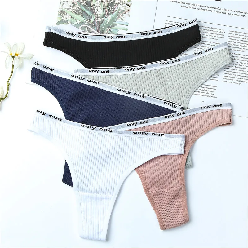 3Pcs/Lot Women\'s Cotton G-String Thong Panties String Underwear Women Briefs Sexy Lingerie Pants Intimate Ladies Letter Low-Rise