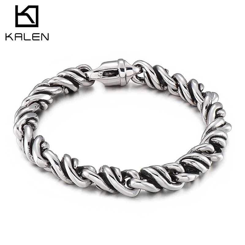 Kalen Punk Simple Twisted Chain Armband Homme High Quality Stainless Steel Bracelet Jewelry