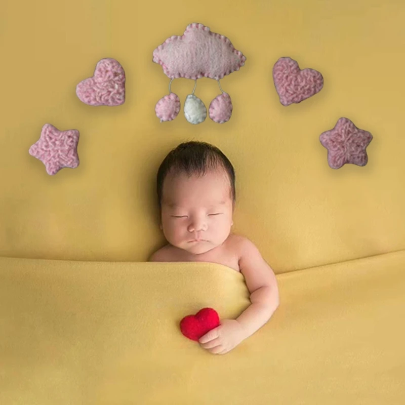 3/5 Buah DIY Buatan Tangan Bayi Wol Merasa Awan Bintang Cinta Ornamen Dekorasi Pesta Rumah Alat Peraga Fotografi Baru Lahir