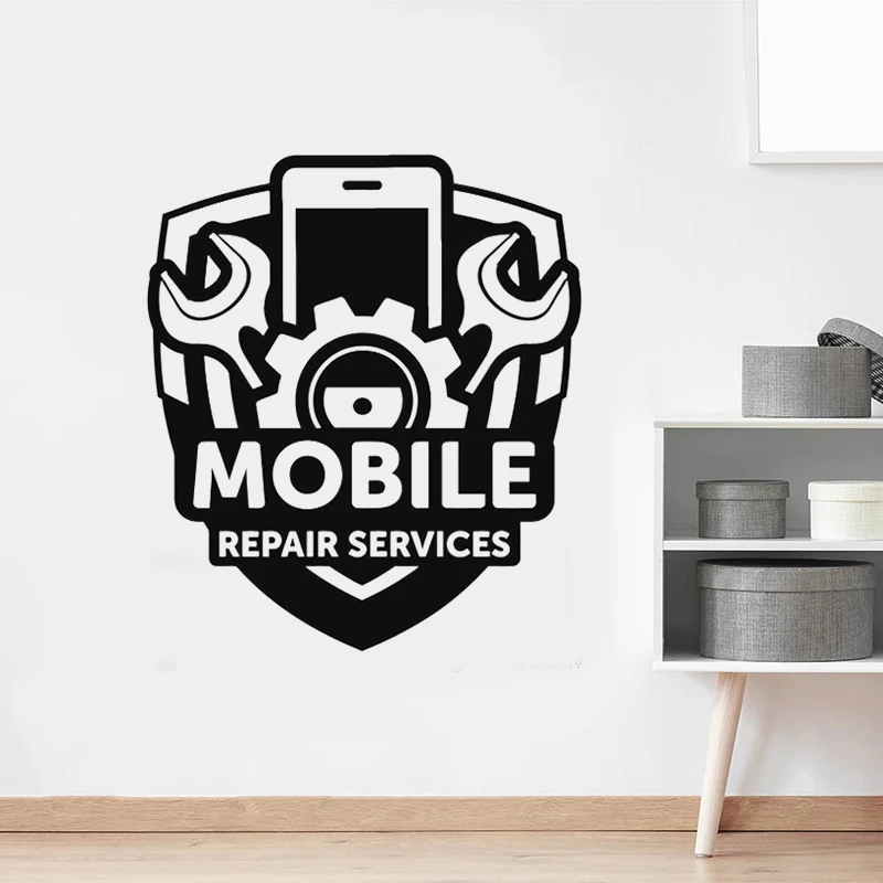 Mobile Phone Repair Service Sign Wall Vinyl Stickers Gear Screwdriver Tools Art Sticker Wallpaper Phone  Shop Wall Decals