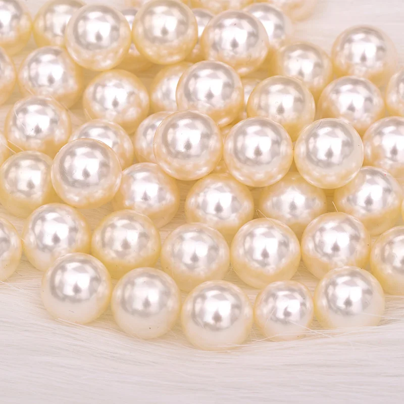 JUNAO High Quality 3 4 6 8 10 12 16 18 20 25mm Beige Round Imitation Pearl Beads No Hole Loose Garment Plastic Beads Decoration