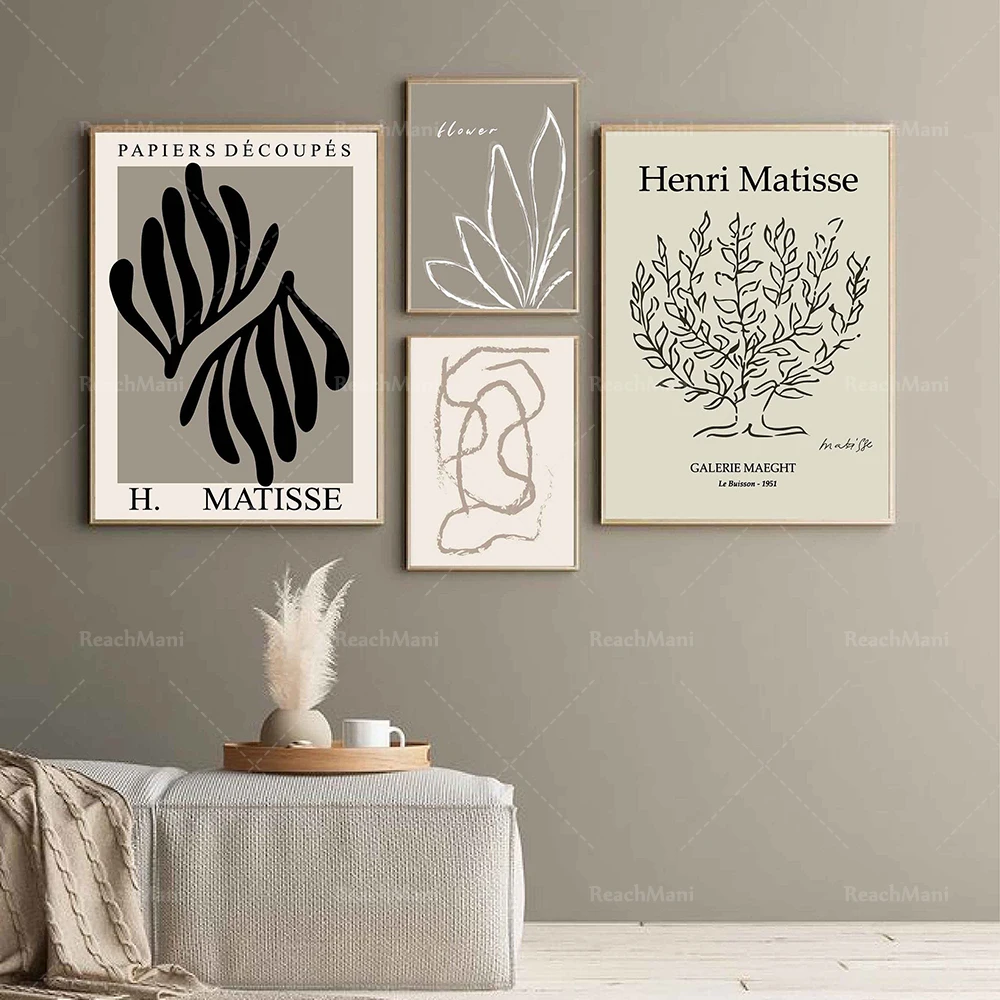 Gallery Wall Art Set Printable Wall Art, Beige, Flowers, Matisse Poster, Abstract Art Print,