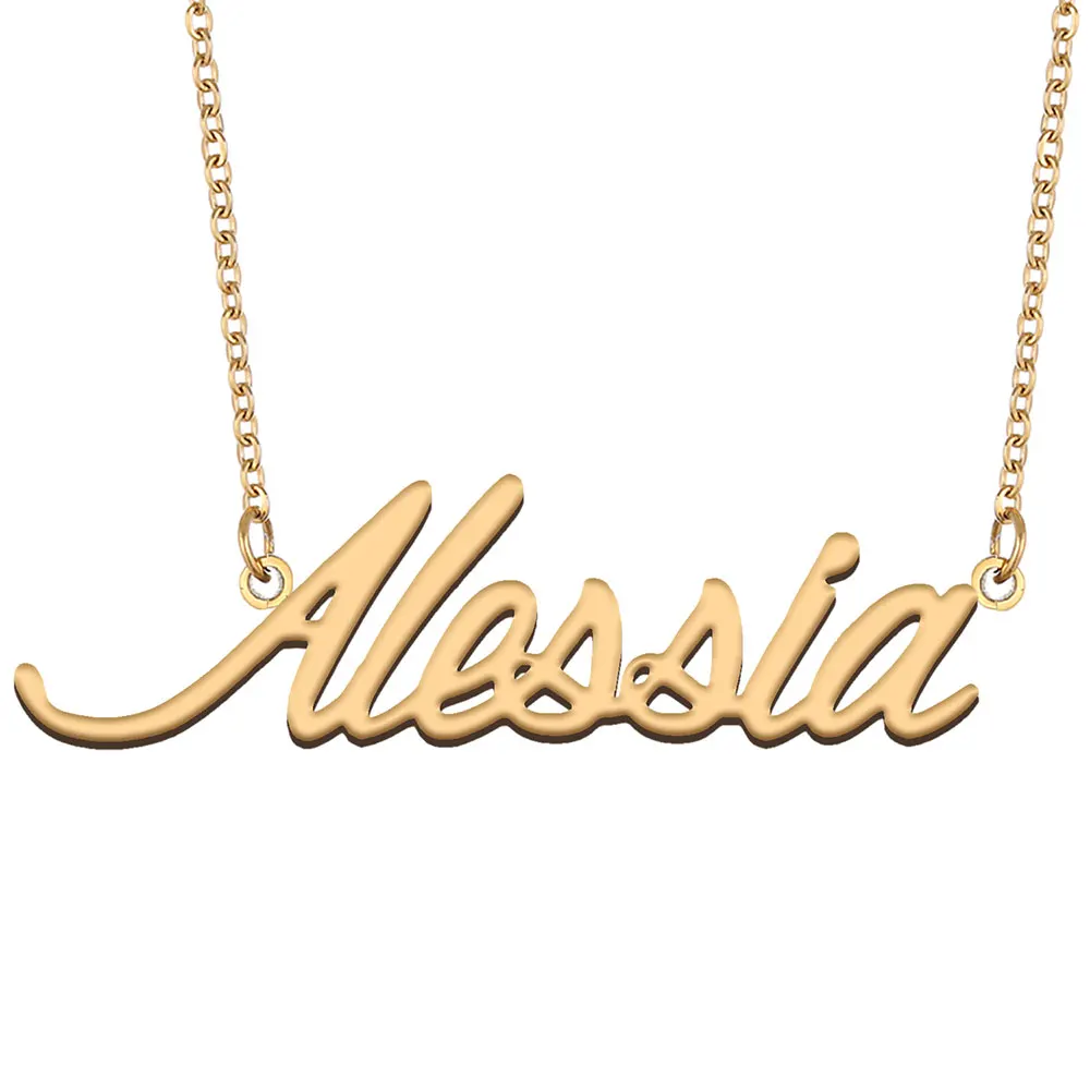 Alessia Name Necklace Personalized Women Stainless Steel Jewelry Gold Plated Nameplate Pendant Femme Mothers Girlfriend Gift