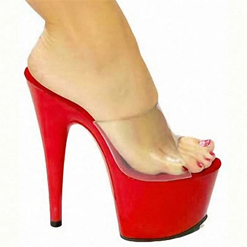 Full match fashion and comfortable 7 inch stiletto heels, platform shoes clear pole dancing sexy 17CM high heel slippers