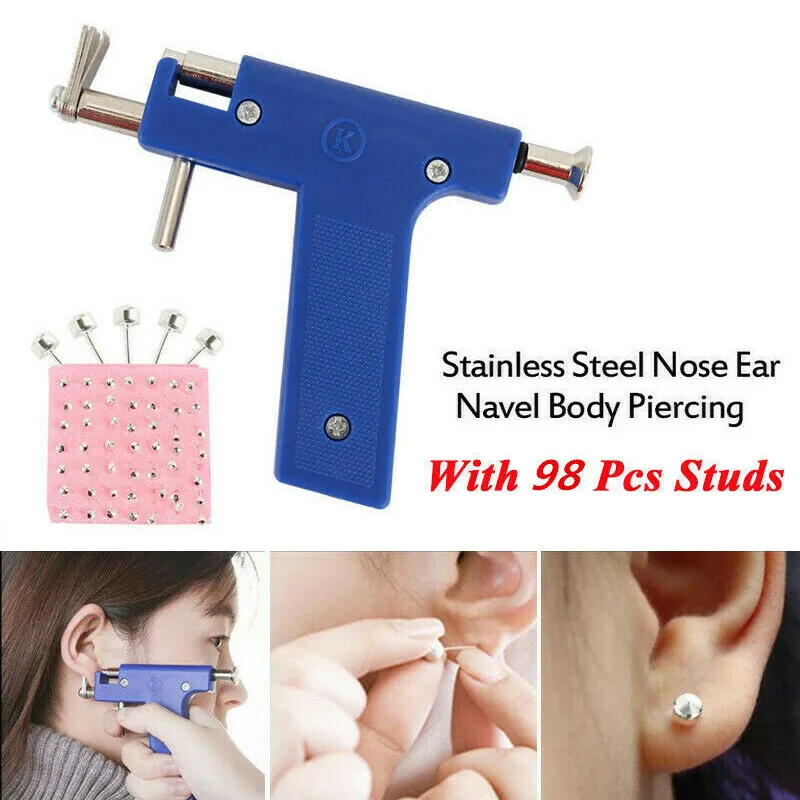 Disposable Ear Nose Body Navel Piercing Gun With 98pcs Studs Sterile Tool Kit Jewelry Tool