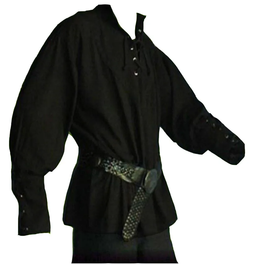 Men Medieval Renaissance Grooms Pirate Reenactment Larp Costume Lacing Up Shirt Bandage Top Middle Age Clothing For Adult