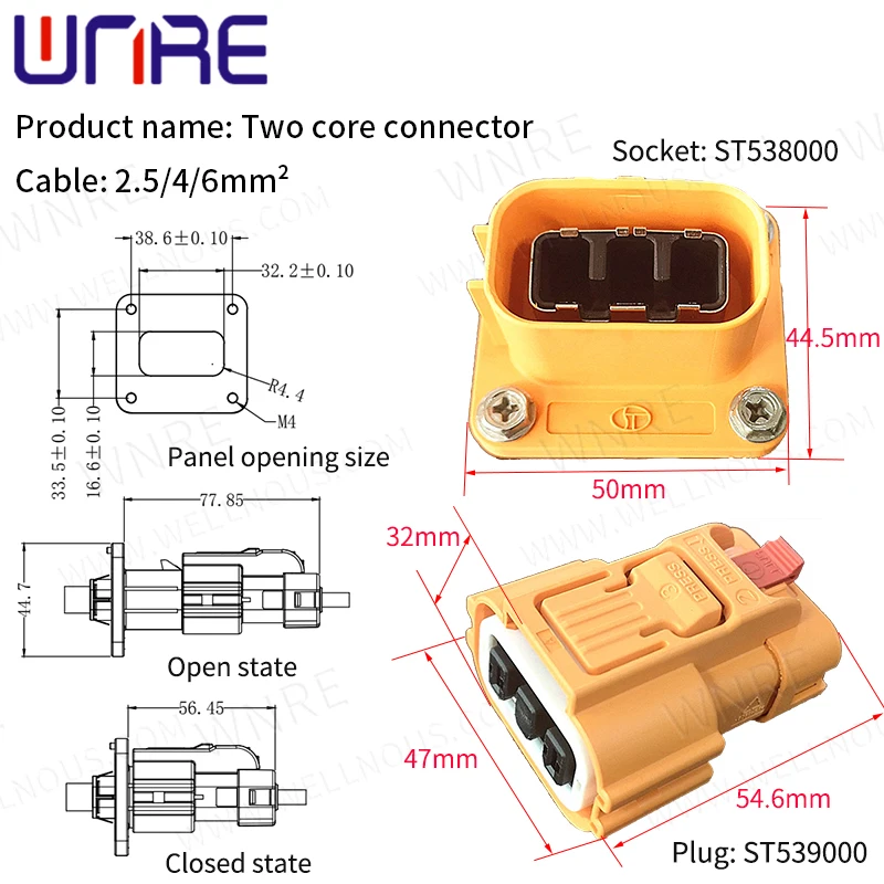 Plastic Shell High Voltage Current Connectors Plug Socket New Energy Electric Vehicle Car Hv Connector 2.5-6mm² For Cable