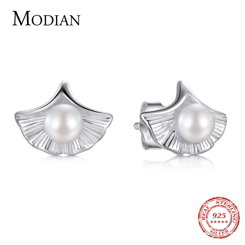 

Modian New Arrival 925 Sterling Silver Natural Freshwater Pearls Stud Earrings Trendy Shells Earring For Women Jewelry Gift