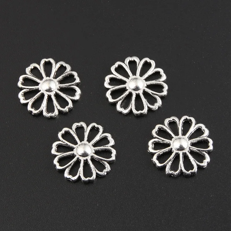 50pcs Silver Color 17x17mm Lovely Hollow Flower Charms Connector Pendant Fit DIY Handmade Jewelry Making Finding Supplies