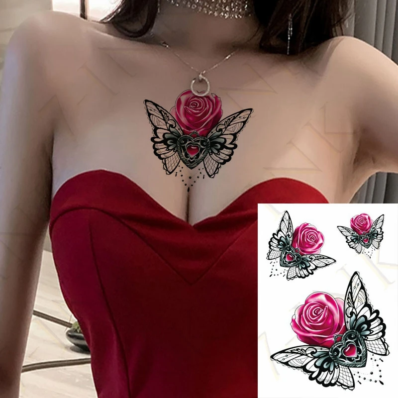 Waterproof Temporary Tattoo Sticker Ancient Style Red Dress Horn Sexy Girl Art Tatto Flash Tatoo Fake Tattoos for Lady Men Women