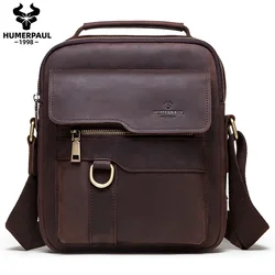 Crazy Horse-bandolera de cuero para hombre, de gran capacidad bolso de hombro, informal, de negocios, a la moda