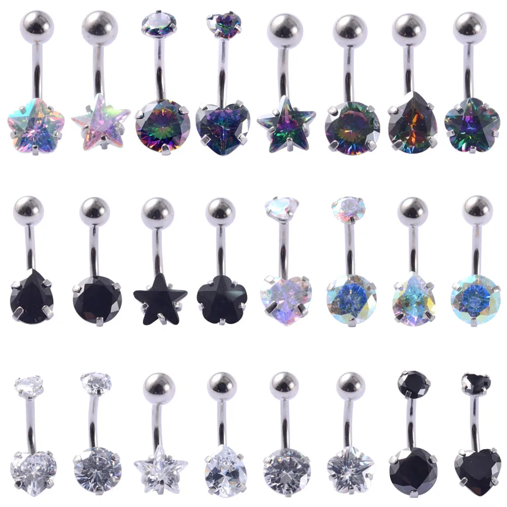 

1PC Zircon Belly Button Ring Double/Single Crystal Navel Piercing Barbell Steel Ear Tragus Cartilage Helix Piercing Jewelry