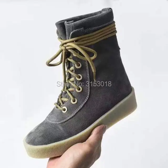 New Fashion Cow Suede Dancing Shoes Footwear Men Ankle Boots Military Crepe Boots Lace-up High Quality Shoes Thick Flat Boots