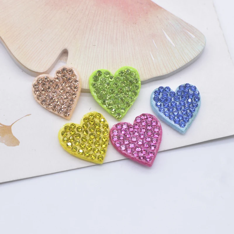 30Pcs 17mm Padded Colorful Rhinestone Heart Patches for DIY Crafts Clothes Hat Headwear Hair Clips Decor Appliques Accessories