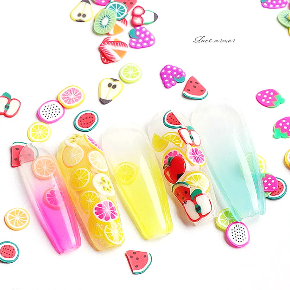 1000pcs Nail Art Clay Slices Decoration DIY Designs Fruit Cake Slice Sticker Polymer Clay 3D Nail Charms Manicure Accessories