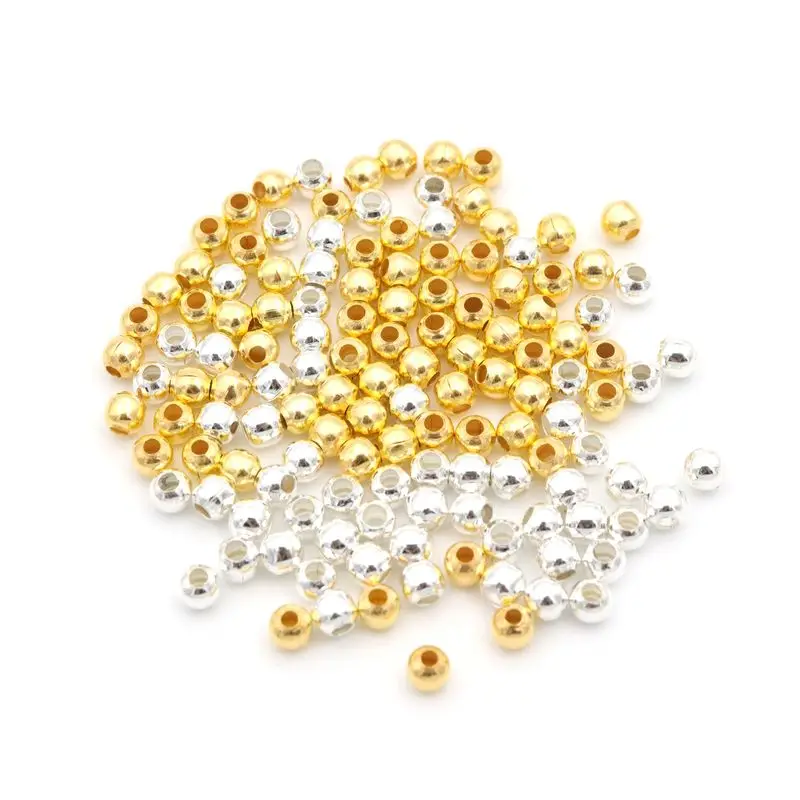 100pc 4 5 6 8mm Gold Color Smooth Ball Metal Spacer Beads For Jewelry Making Diy Beadwork Needlework Accessories Supply