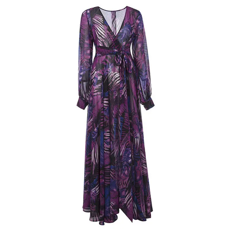 Robe de soirée Maxi pour femmes, tenue de plage, col en v, Sexy, longue, été, 2019