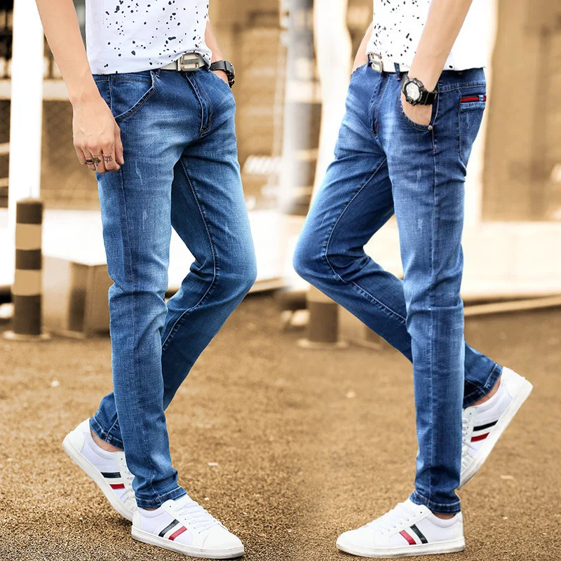 

Men's stretch denim jeans new 2021 autumn winter street small straight casual pants slim-fit cow teenager pencil trousers men