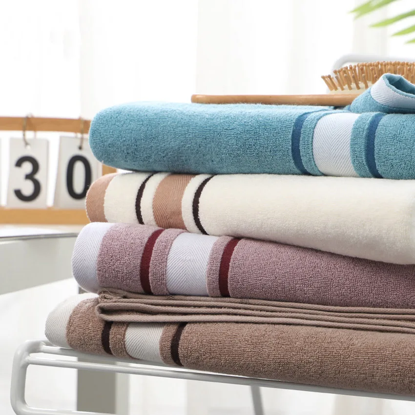 

Striped Thick Bath Towels Cotton Hand Face Hair Towel Soft Comfortable Family Bathroom Hotel Adult Children Toalhas De Banho