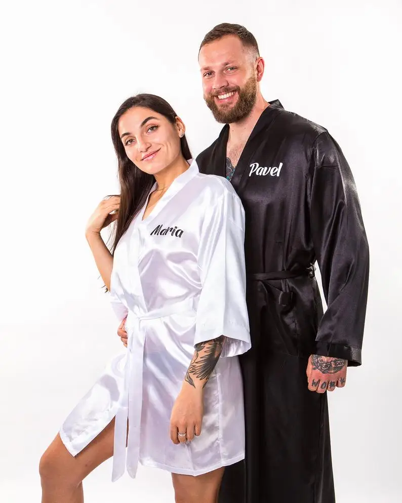 

Personalized Mr and Mrs Robes Couple Matching Satin Robes Wedding Honeymoon Gift Customized Men's Satin Robes Bride Robes