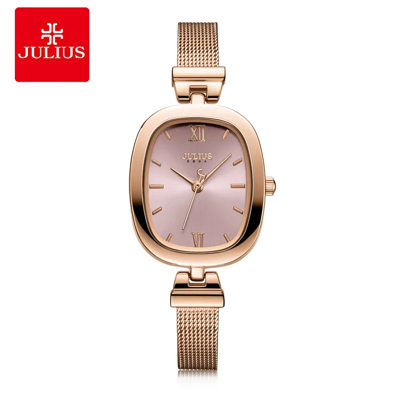 Julius JA-1173 Square Face Stainless Steel Rose Gold Bracelet Watch Mesh Band Fashion Quartz Watch New Arrival With Gift Box