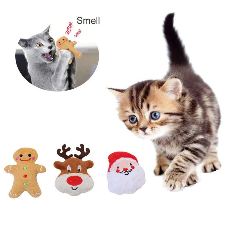 Pet Cat Christmas Doll Plush Squeaky Bone Toys Bite-Resistant Clean Dog Chew Puppy Training Toys Snata Elk Gingerbread Man Doll