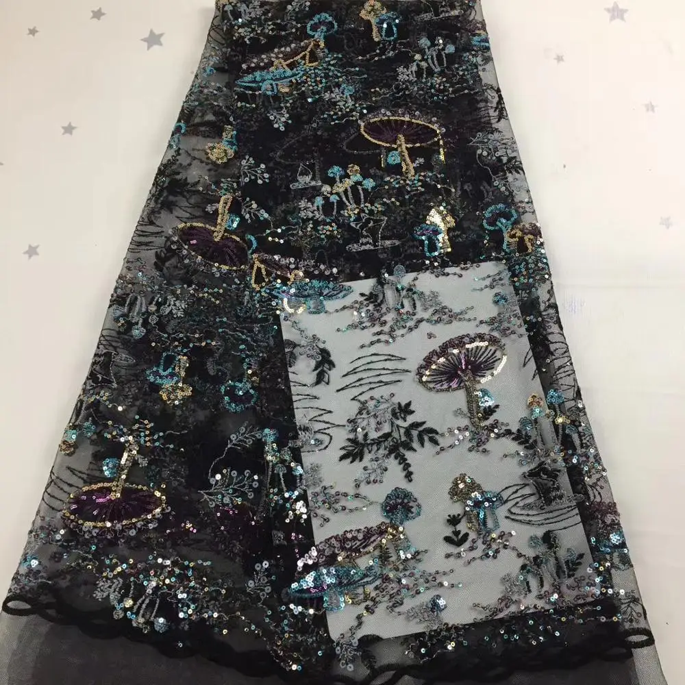 Ultime Tessuto Del Merletto Del Sequin Sequenza Africano Organza Tessuto Del Merletto di Alta Qualità Africano Tessuto Paillettes Per La Cerimonia Nuziale TS9331