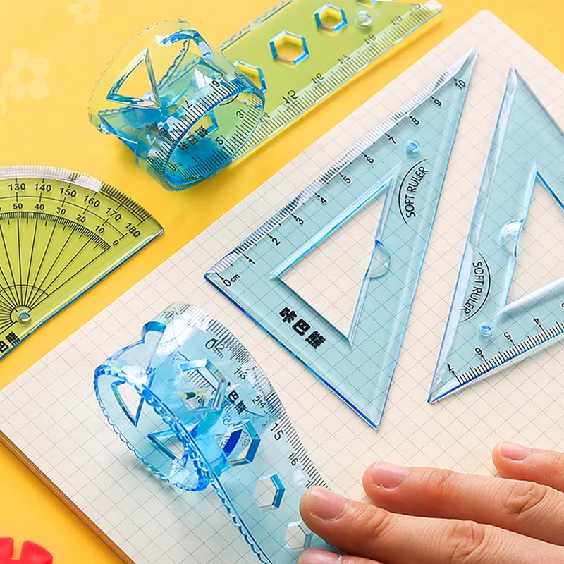 M&G Aluminium Ruler Set Metal/Plastic/Soft Geometry Maths Drawing Compass Stationery Rulers Mathematical for School