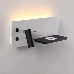 Modern Hotel Wall Lamp Wall Lights Fixture Bed Room Headboard Reading Lamp Night Led Wireless USB Charger Backlit Lights