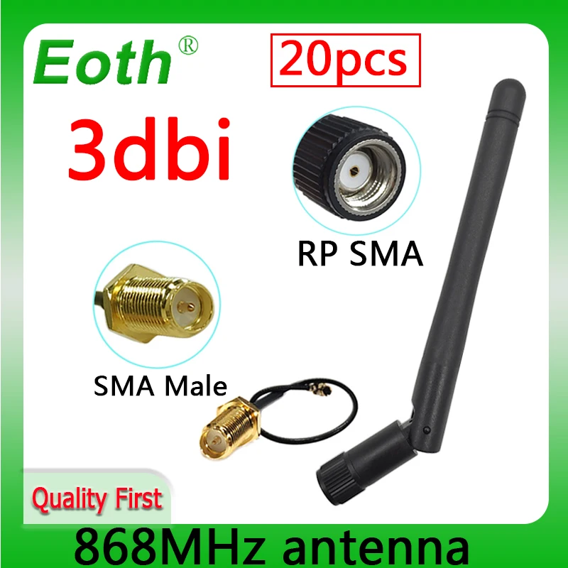 EOTH 20pcs 868mhz antenna 3dbi sma female 915mhz lora antene iot module lorawan antene ipex 1 SMA male pigtail Extension Cable