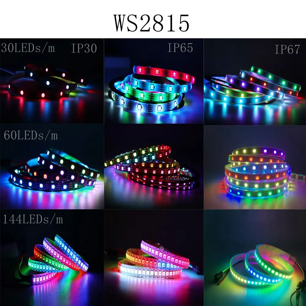 Imagem -06 - Fita Led Rgb Endereçável Individualmente Ws2811 Ws2812b Ws2813 Ws2815 1m 5m30 60 144leds por m cc 5v 12v