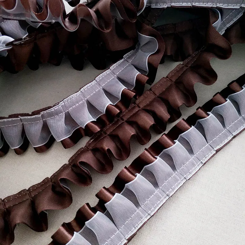 1M Pleated Satin Lace Fabric 4cm Trim Lace Ribbon DIY Sewing Clothes Craft Supplies ncajes para costura dentelle
