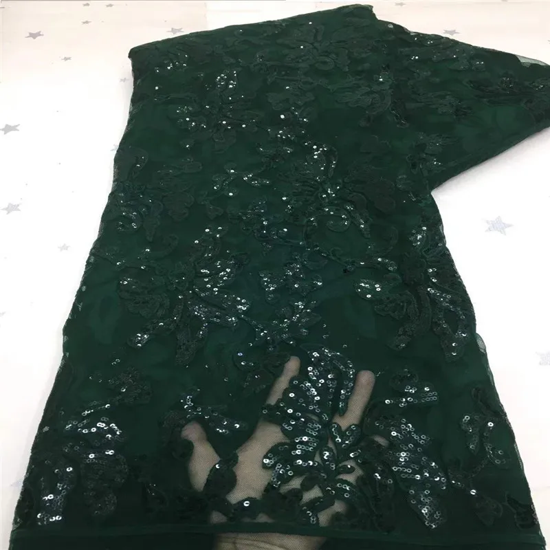 2021 Black Sequins African Dry Lace Fabrics High Quality Sequins Nigerian Lace French Tulle Lace Fabric For Dress Party green