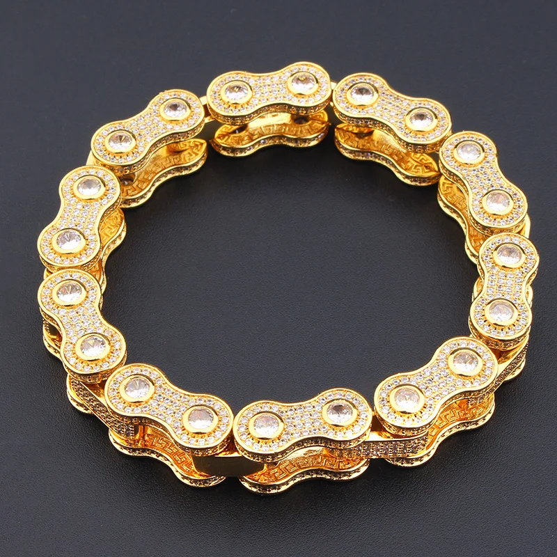 Hip Hop Bling Iced Out CZ Stone Bicycle Chain Bracelet For Men Rapper Jewelry Drop Shipping