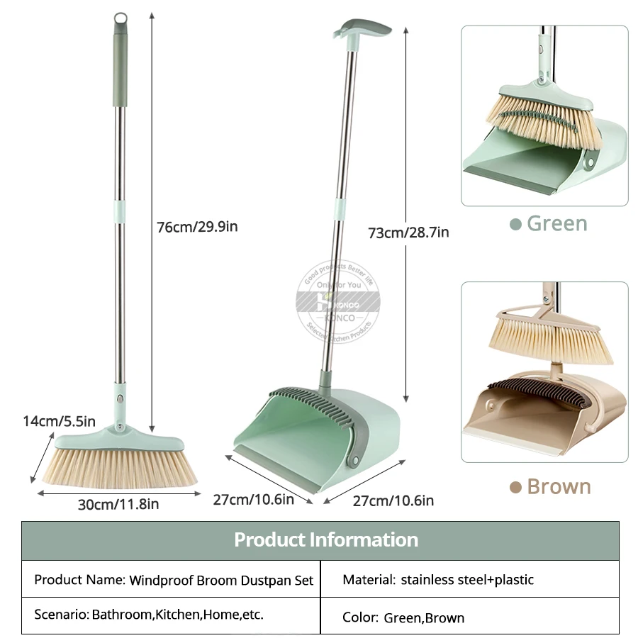 Konco Bezem En Stoffer Set Roestvrij Rechtop Bezem Winddicht Dustpans Set Household Cleaning Tools Floor Cleaner Stof Borstel