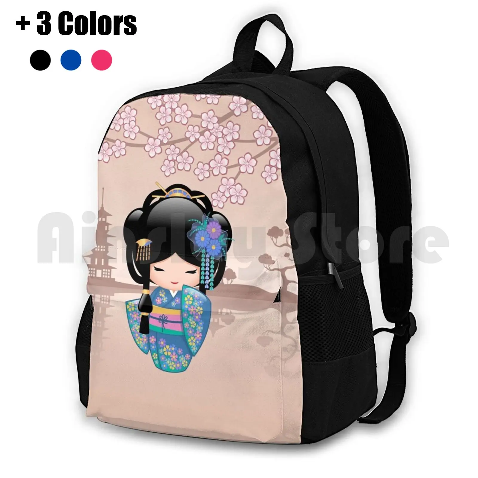 Japanese Keiko Kokeshi Doll Outdoor Hiking Backpack Riding Climbing Sports Bag Keiko Kokeshi Doll Cute Girly Sakura Cherry