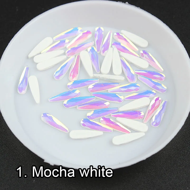 New 30 Pcs/pack Mocha Neon Colors Raindrop Shape 3x10 mm Nail Rhinestones Strass 3D Nail Art Decorations Accessories