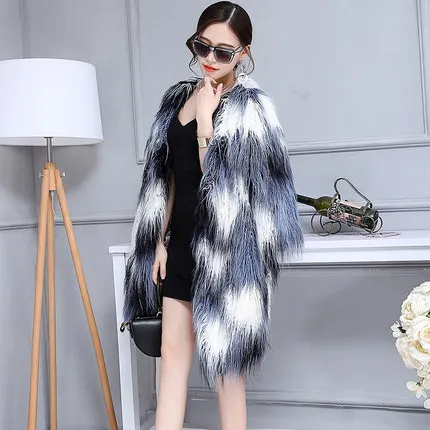 Top brand Loose Slim Women Gradient Color Fur Coat N67  high quality