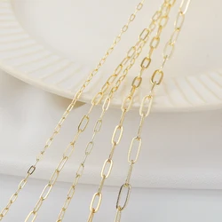 18K Real Gold Plated Brass Paperclip Link Chain Flat Oval Cable Chain For DIY Handmade Necklace Bracelet Making Jewelry Findings