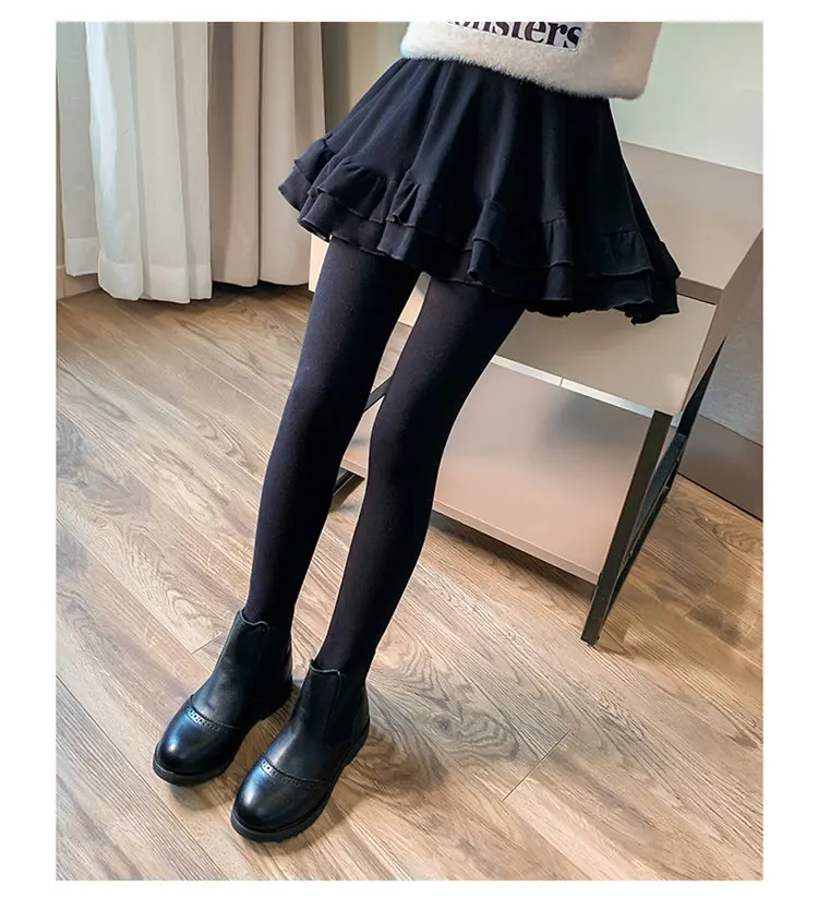Mädchen-Hosenrock, weich gefüttert mit Fleece, Kinder-Herbst-Winter-Rock-Leggings, zweiteiliger, dicker Thermo-Rock, enge Hose, 4-13 Jahre – Detail 7