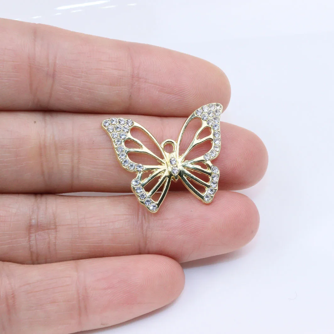 Eruifa 6 قطعة 26*20 مللي متر فراشة مع حجر الراين سبائك الزنك قلادة ، القرط المرأة الإكسسوارات والمجوهرات فتاة DIY بها بنفسك اليدوية 2 ألوان