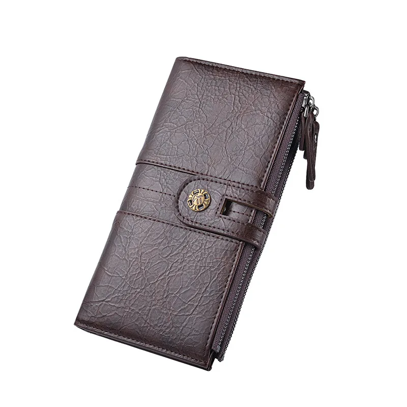 RFID men\'s wallet dual zippers leather wallet long hasp porte feuille homme luxury mens wallet leather genuine purses clutch bag
