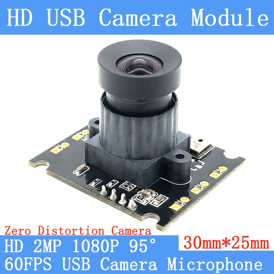 

2MP 95° Zero Distortion Starlight 1080P HD MJPEG 60fps High Speed USB Camera Module Android Linux UVC Webcam Microphone