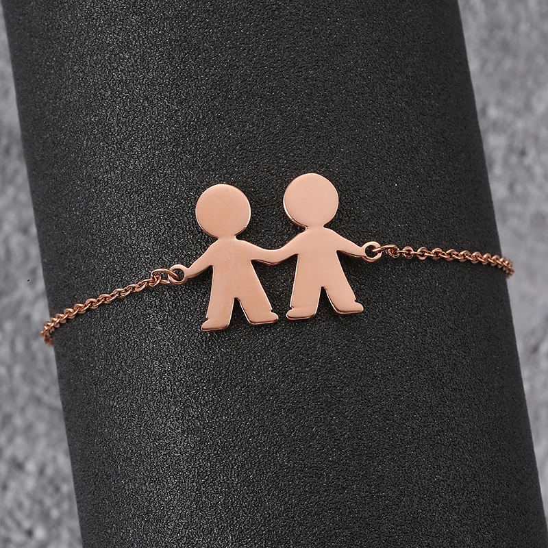 Fashion Family Bracelets Two Children Girl Boy Stainless Steel For Women Men Silver Gold Color Charm Personalise Custom Bracelet