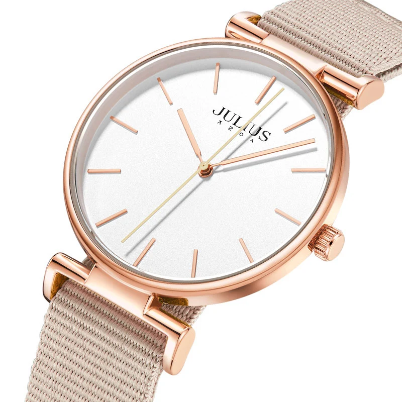 Nieuwe Dunne Julius Heren Horloge Vrouwen Horloge Paar Lovers 'Klok Mode Uur Nylon Band Eenvoudige Jongen Meisje verjaardagscadeau Box